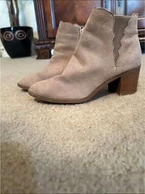 Women's Taupe Suede Ankle Booties - Classic Block Heel